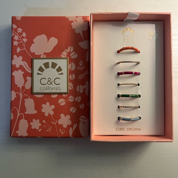 Set of 7 enamel and cubic zirconia rings - Picture 1 of 5